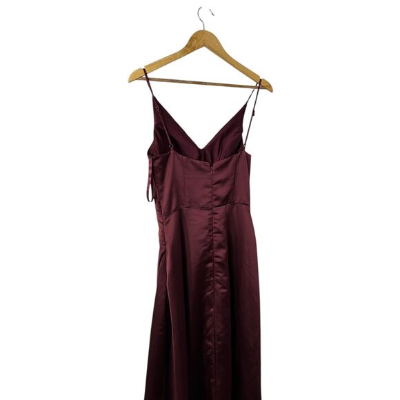 Morilee 21761 Silky Satin Slit Bridesmaid Dress Maxi Burgandy - Picture 4 of 9